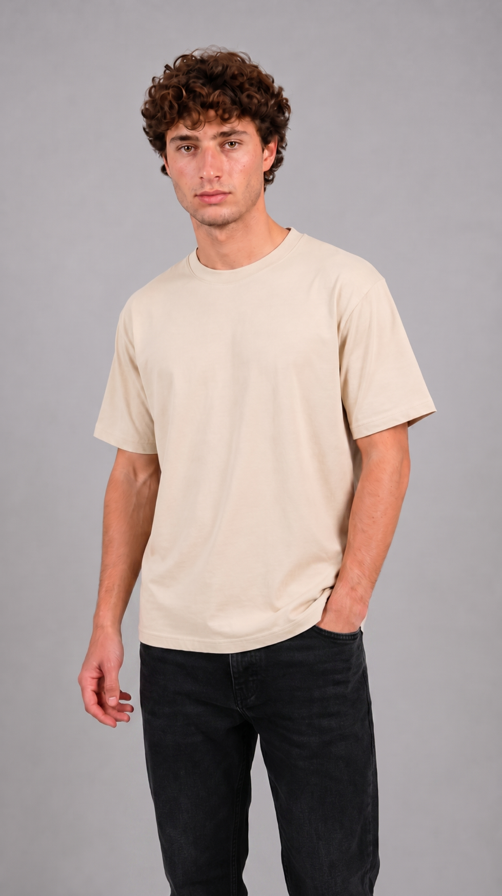 MADE FOR HUMANS oversized cotton t-shirt in Beige — front view