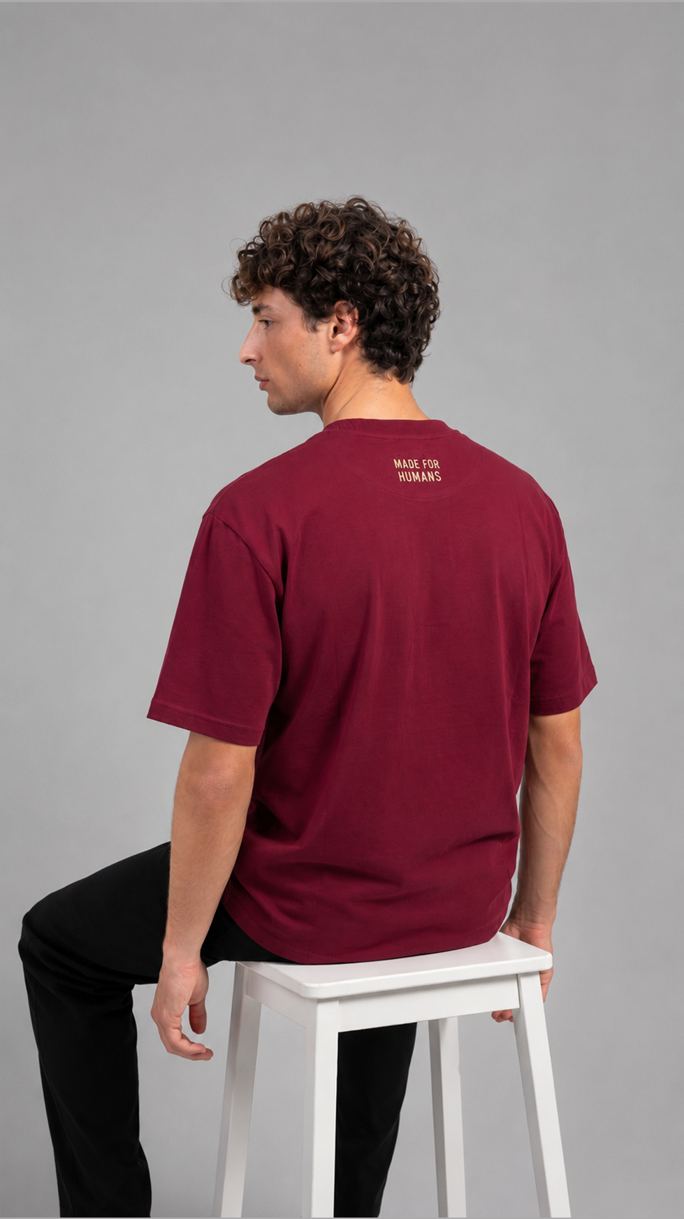 MADE FOR HUMANS oversized cotton t-shirt in Maroon — detail view