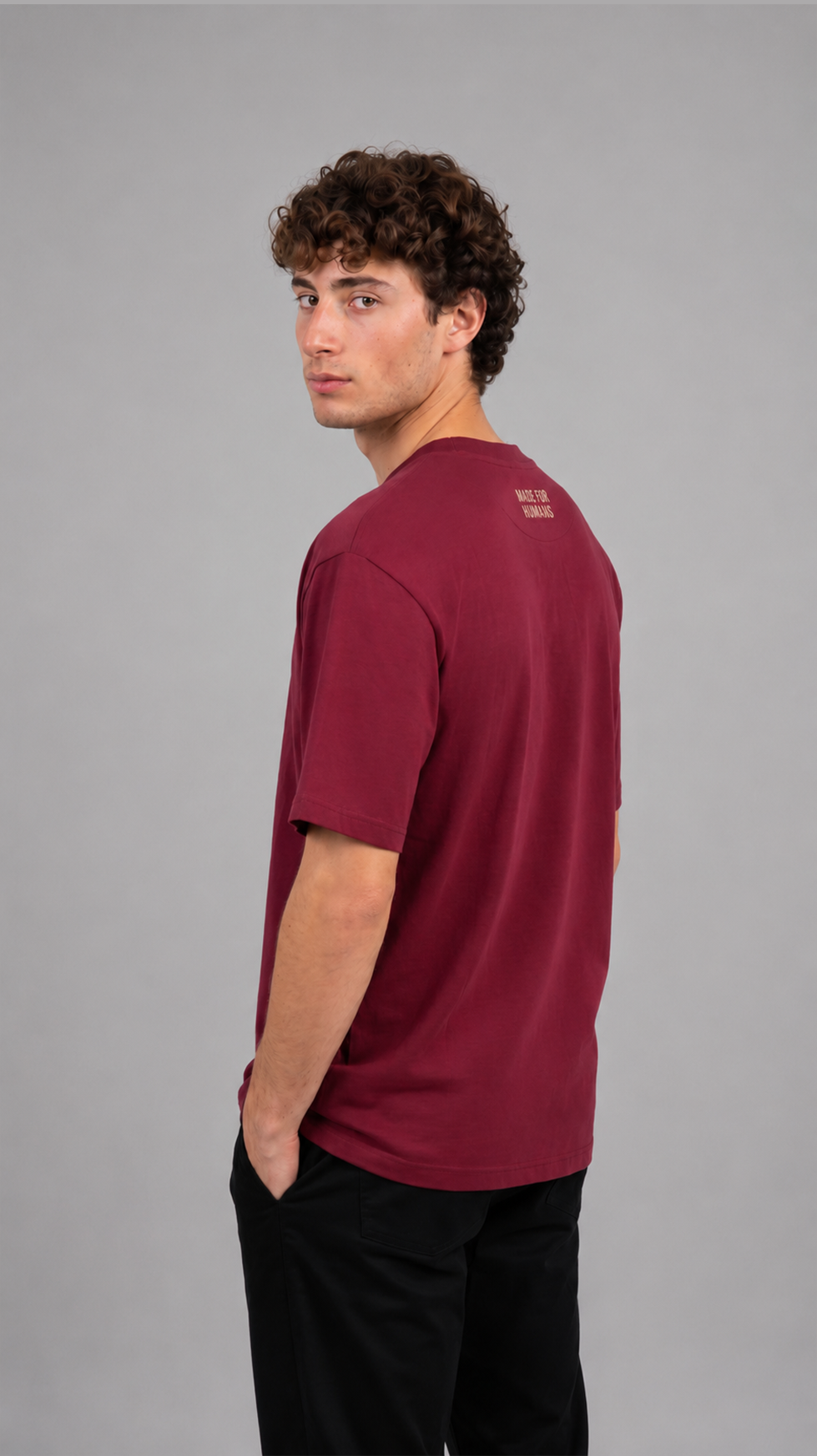 MADE FOR HUMANS oversized cotton t-shirt in Maroon — back view