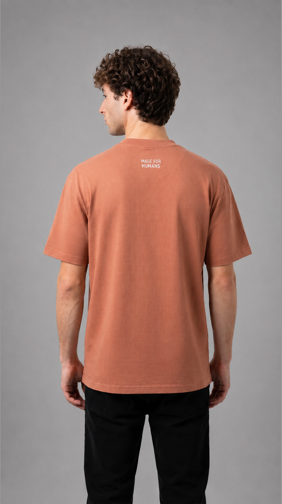 MADE FOR HUMANS oversized cotton t-shirt in Mocha Mousse — detail view