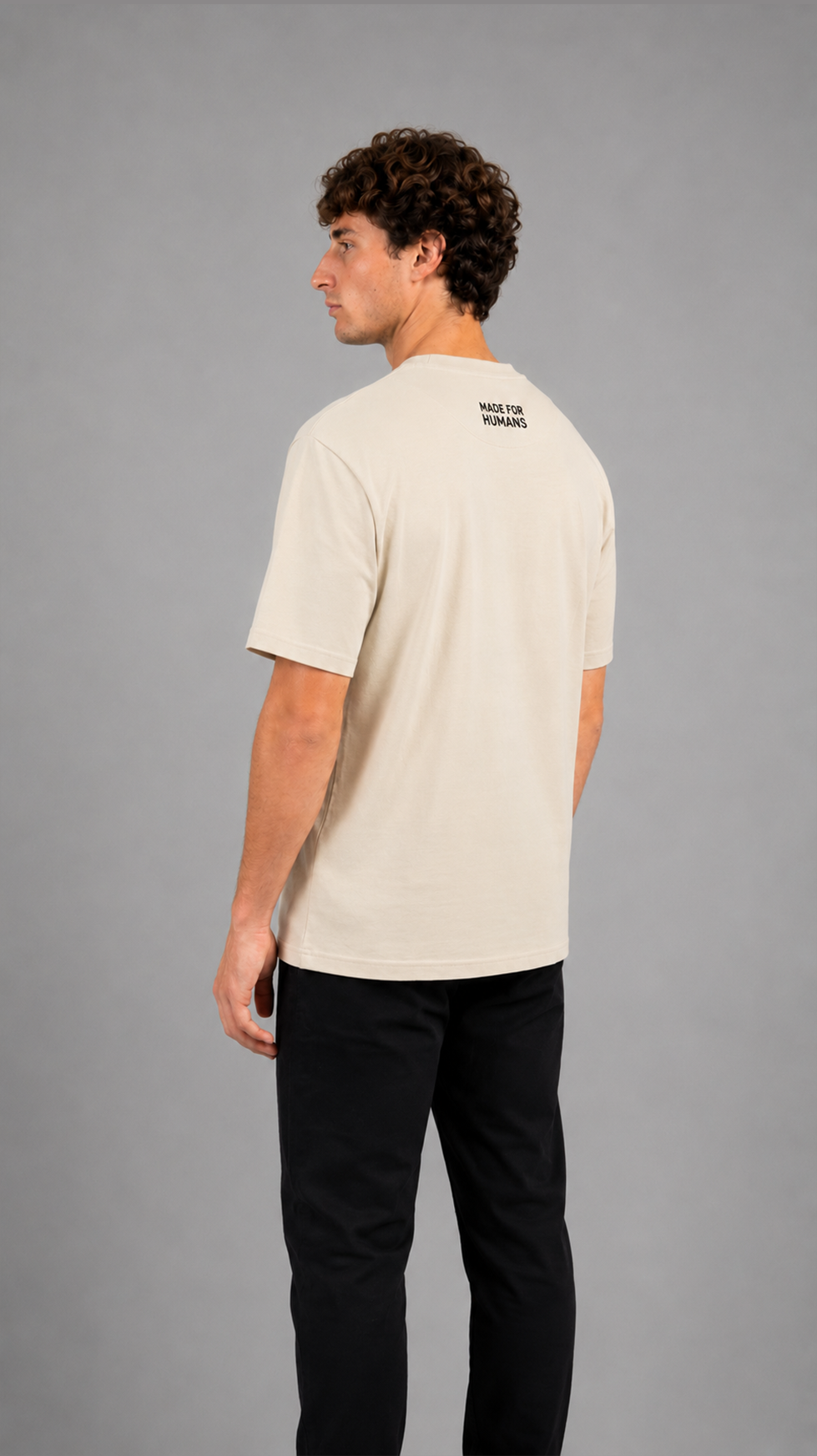 MADE FOR HUMANS oversized cotton t-shirt in Beige — back view