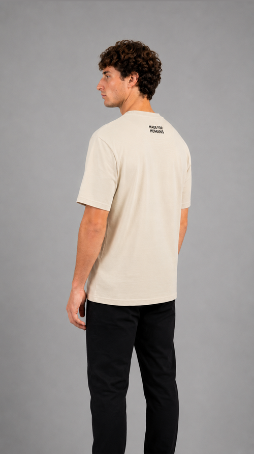 MADE FOR HUMANS oversized cotton t-shirt in Beige — back view