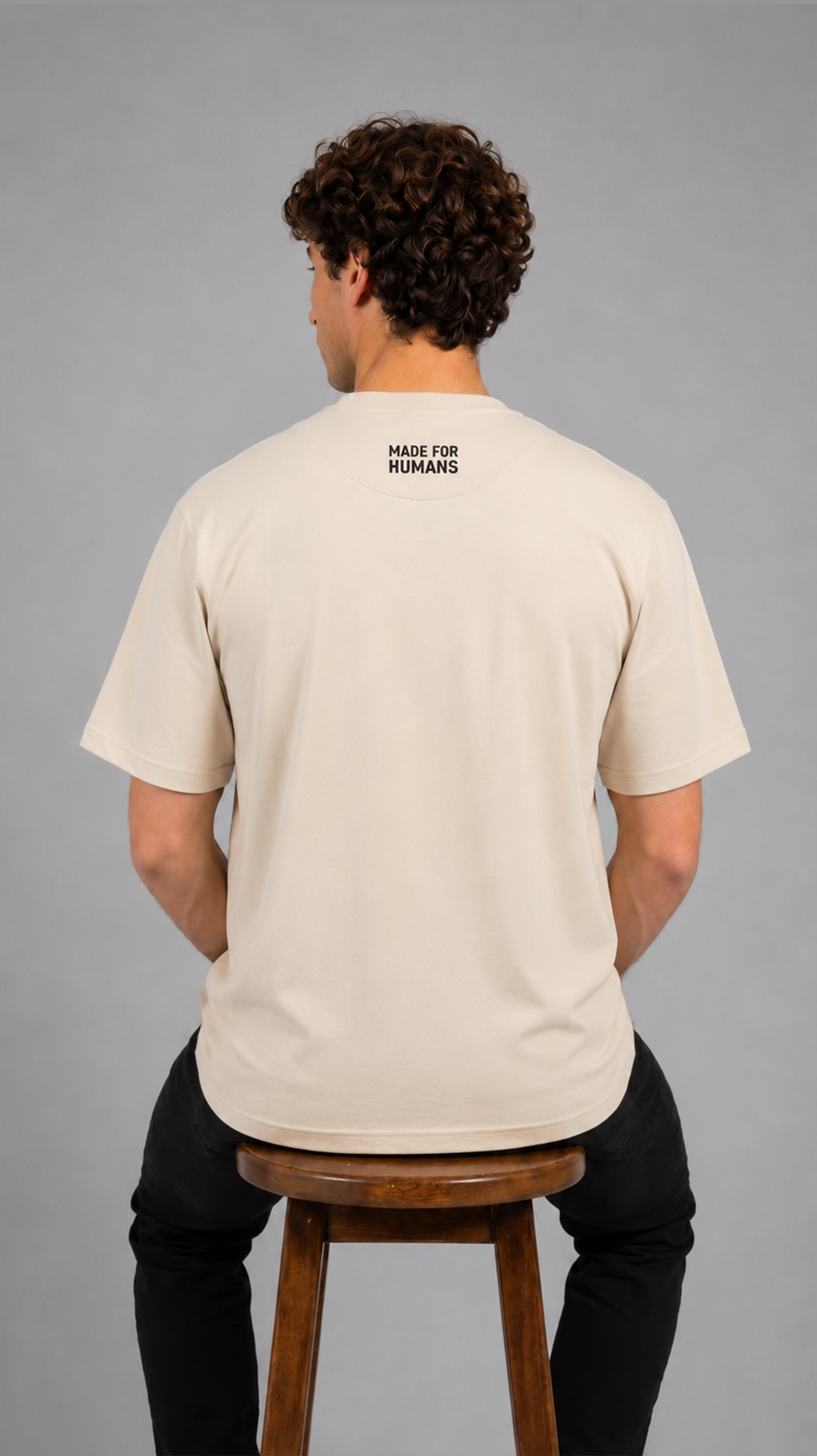 MADE FOR HUMANS oversized cotton t-shirt in Beige — worn, lifestyle shot