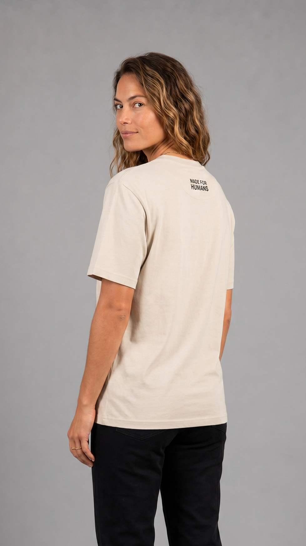 MADE FOR HUMANS oversized cotton t-shirt in Beige — back view