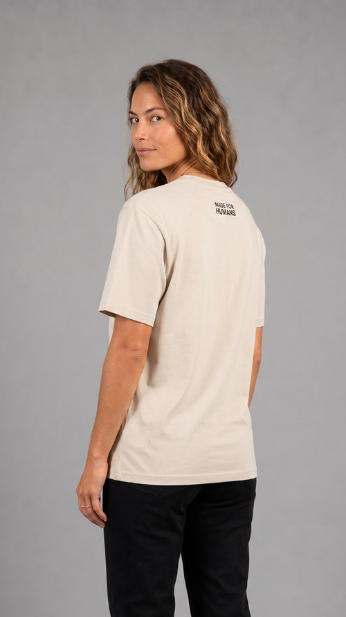 MADE FOR HUMANS oversized cotton t-shirt in Beige — back view
