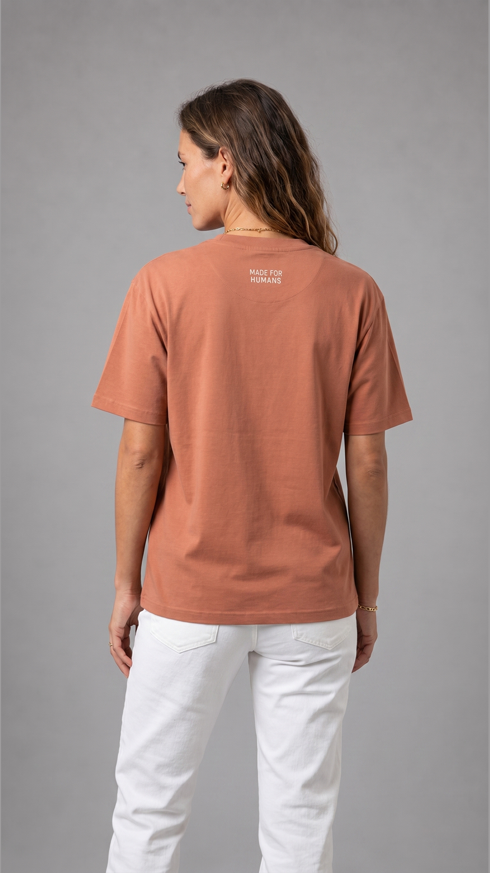 MADE FOR HUMANS oversized cotton t-shirt in Mocha Mousse — back view