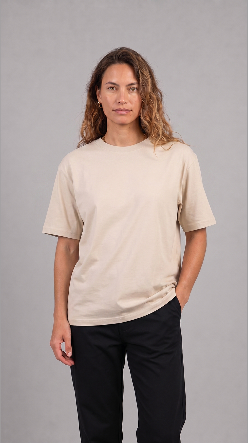 MADE FOR HUMANS oversized cotton t-shirt in Beige — front view