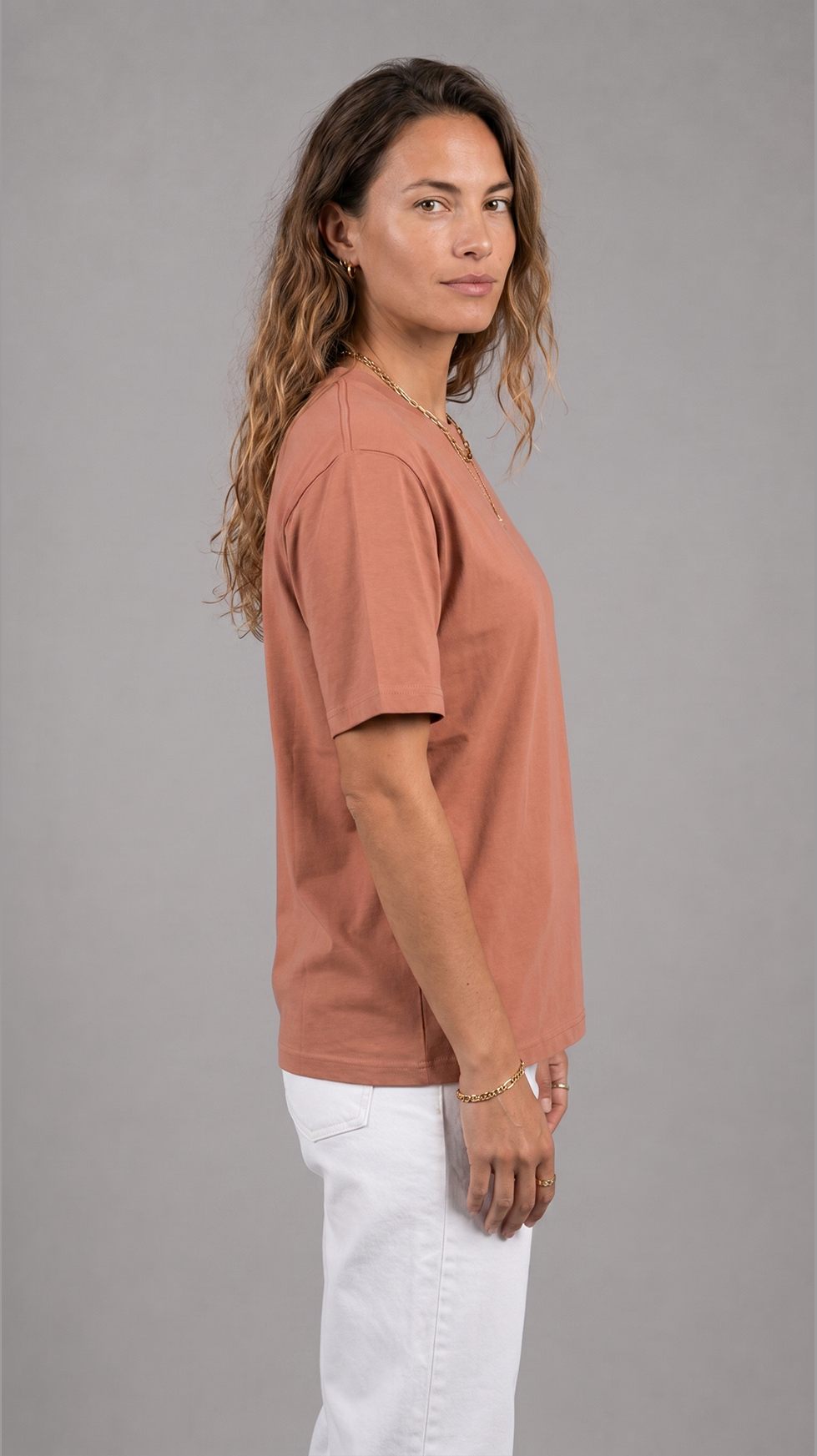 MADE FOR HUMANS oversized cotton t-shirt in Mocha Mousse — detail view