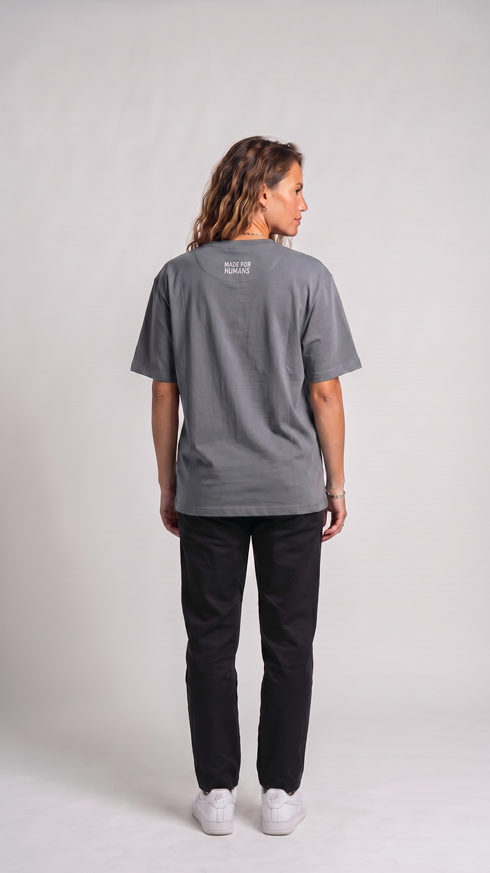 MADE FOR HUMANS oversized cotton t-shirt in Grey — worn, lifestyle shot