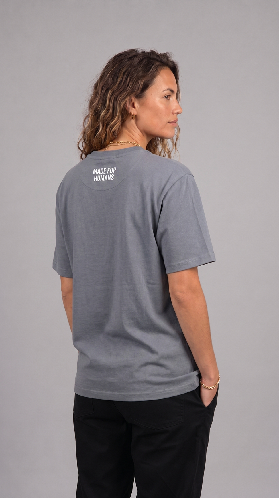 MADE FOR HUMANS oversized cotton t-shirt in Grey — back view